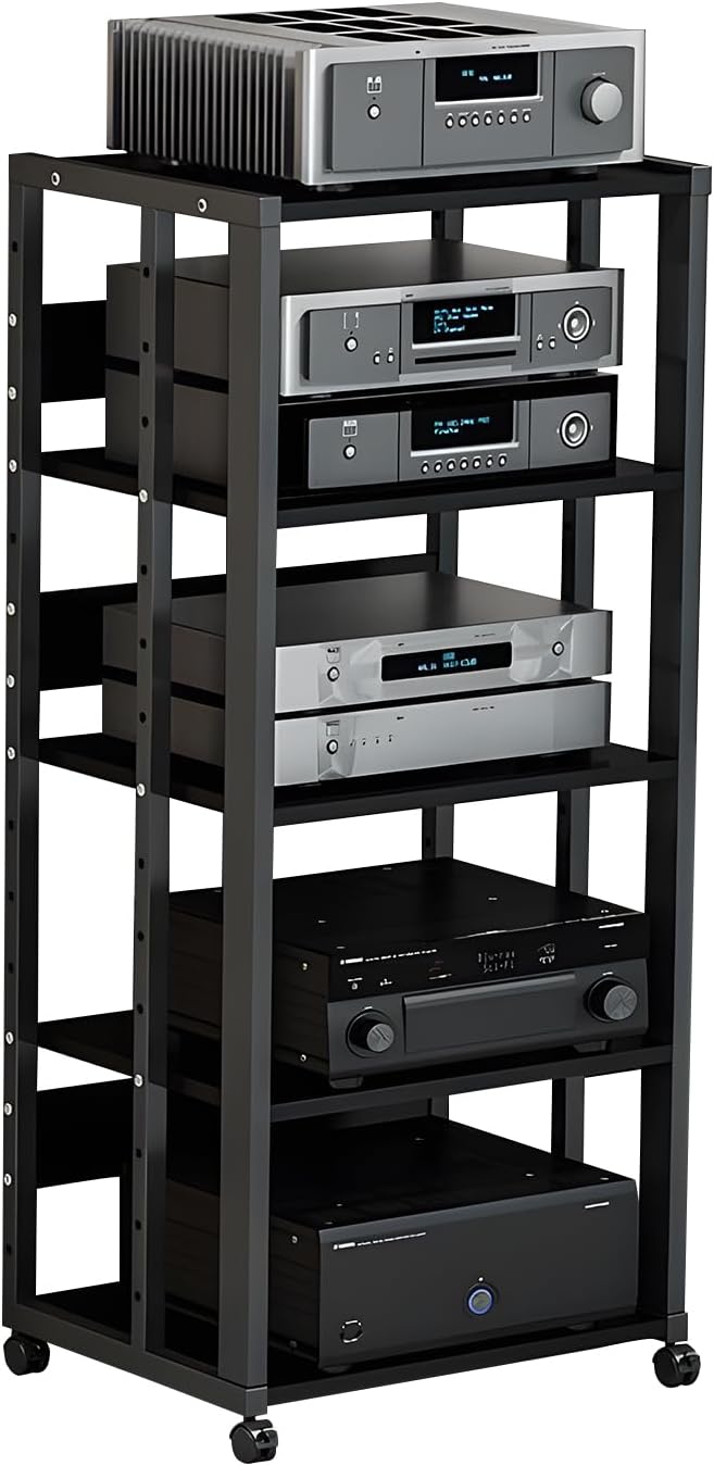 5‑Tier Mobile AV Media Stand With Wheels & Adjustable Shelves
