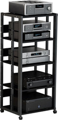 5‑Tier Mobile AV Media Stand With Wheels & Adjustable Shelves