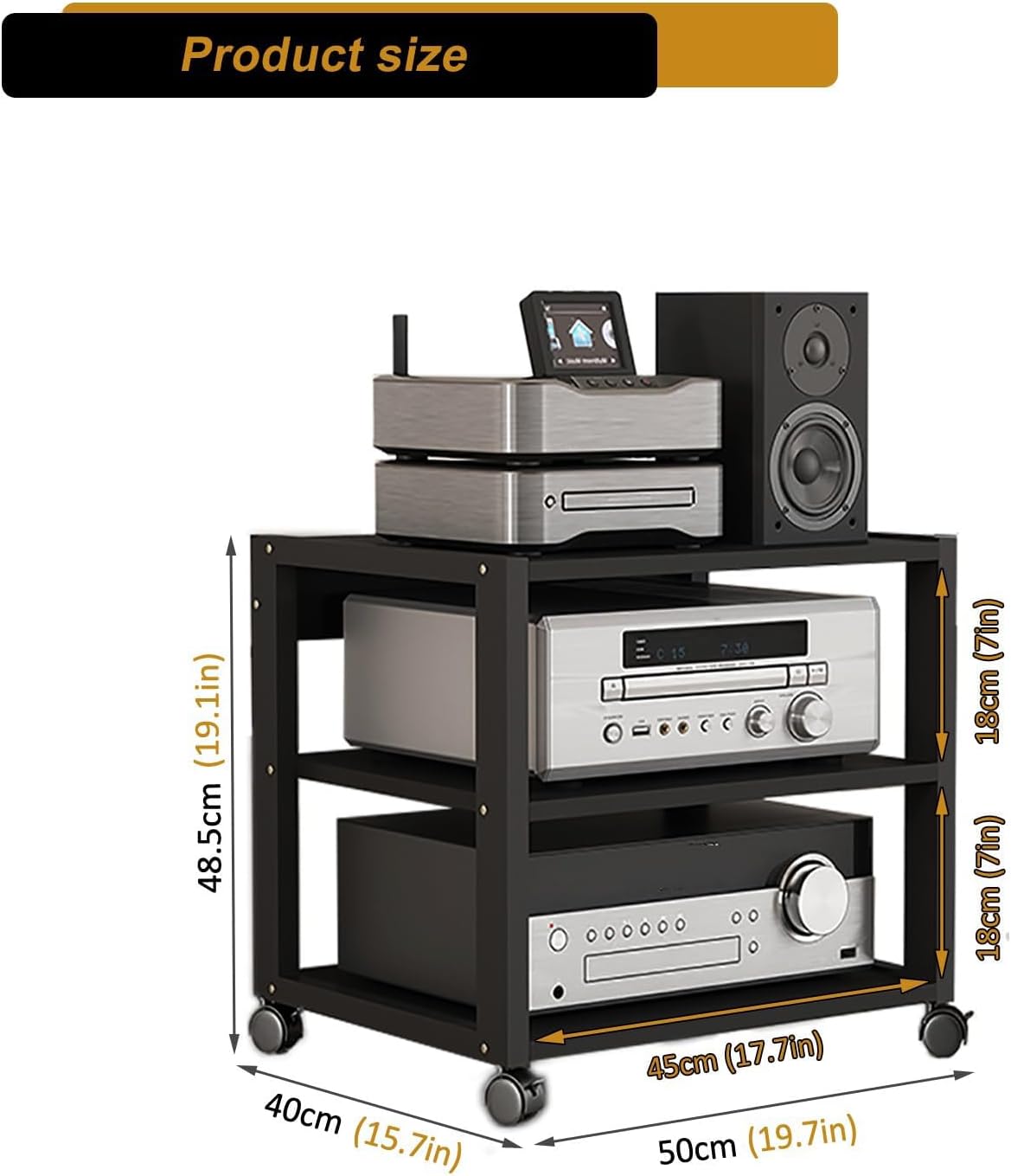 3‑Tier Black AV Media Stand Adjustable Shelves 220 Lbs Load