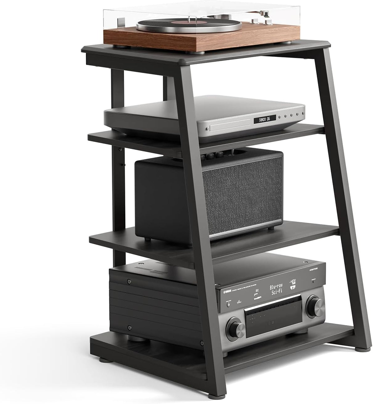 4‑Tier Black Corner AV Media Stand Adjustable Shelves
