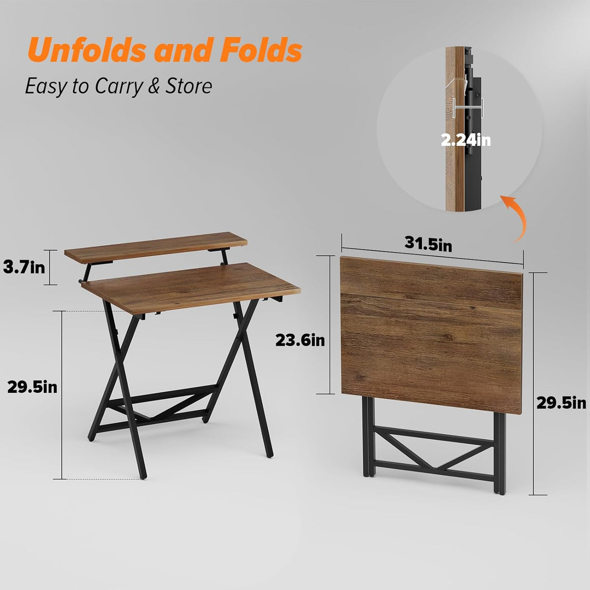 Walnut Folding Desk With Monitor Stand Adjustable Height