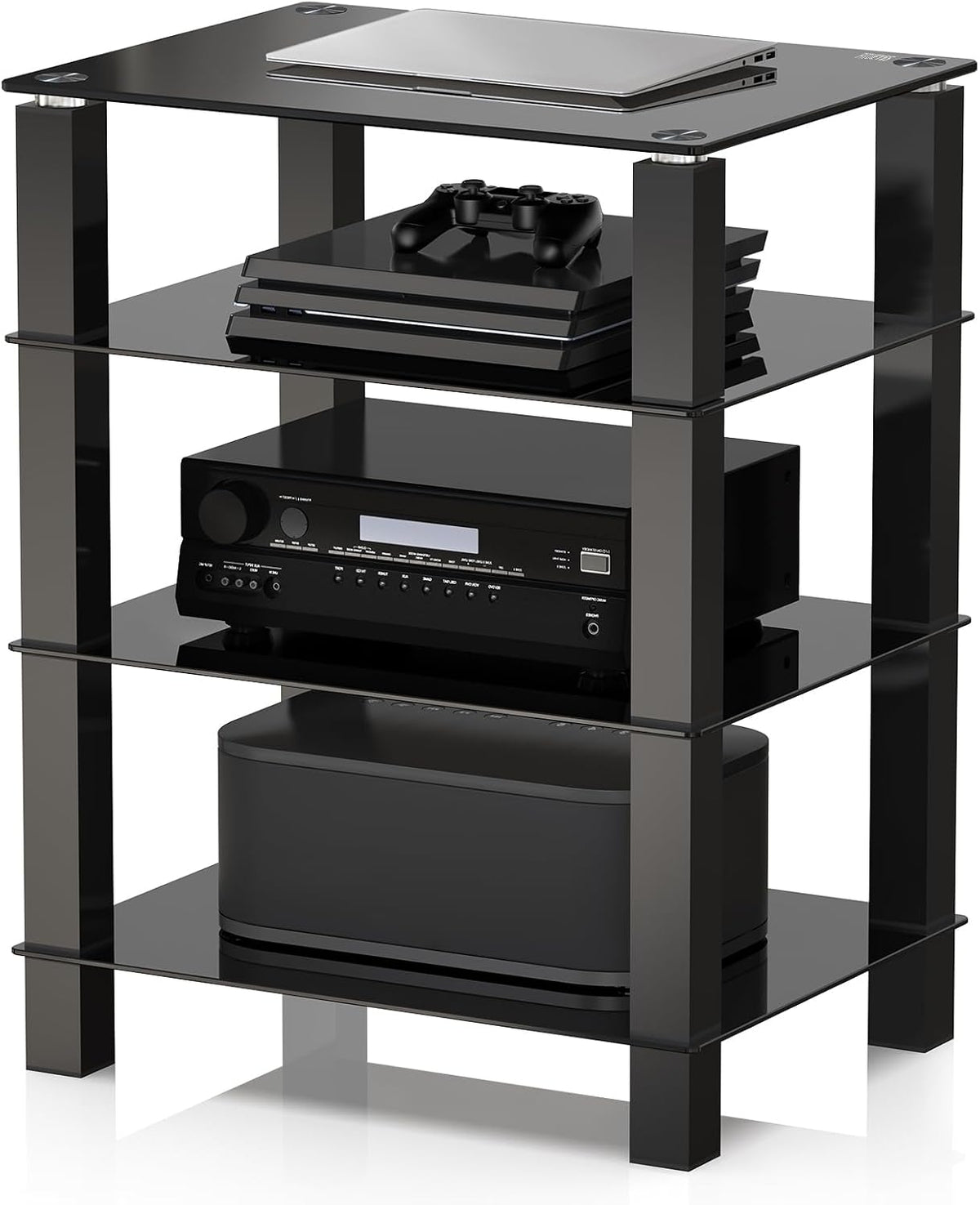 4‑Tier Media Stand With Glass Shelf