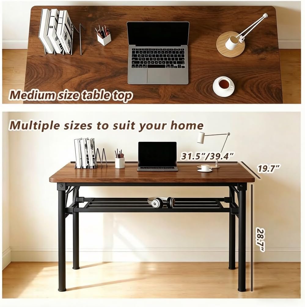 31.5" Brown No Assembly Folding Computer Desk
