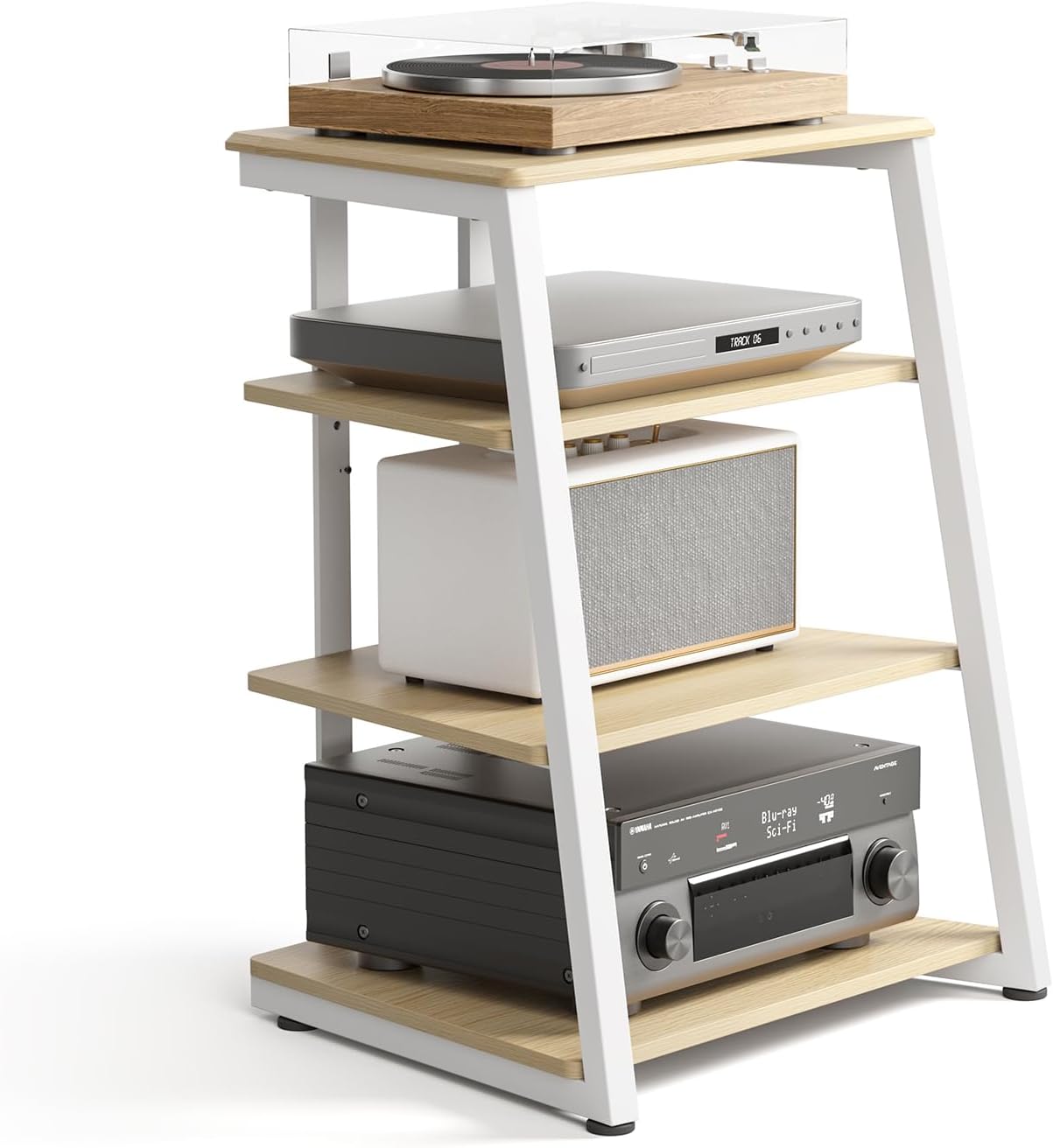 4‑Tier White Oak Corner AV Media Stand