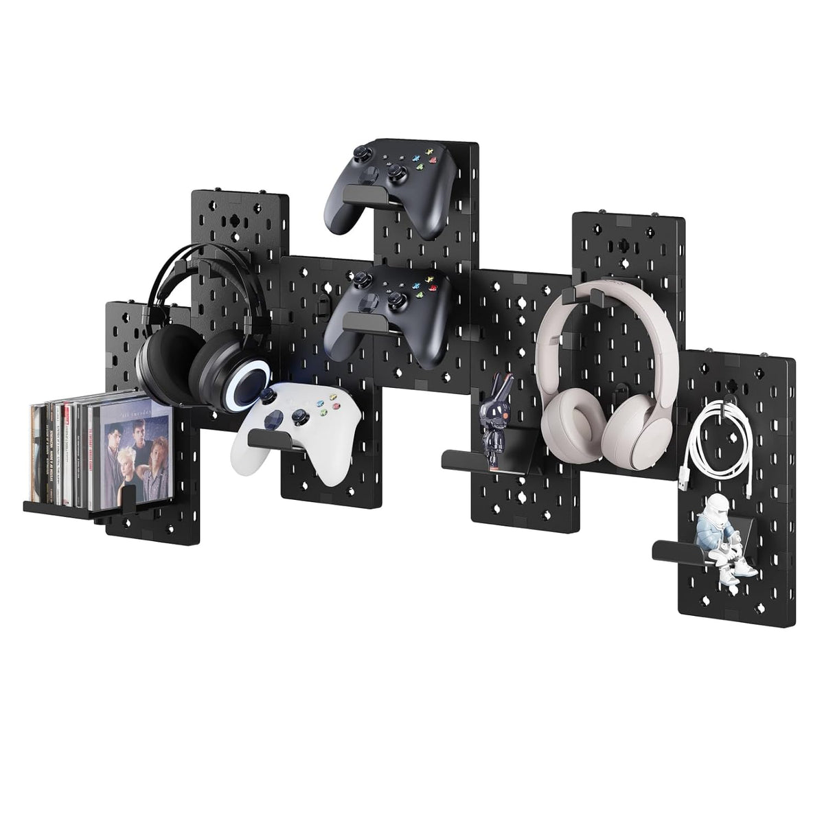 Black Pegboard Gaming Wall Mount Kit 7pcs