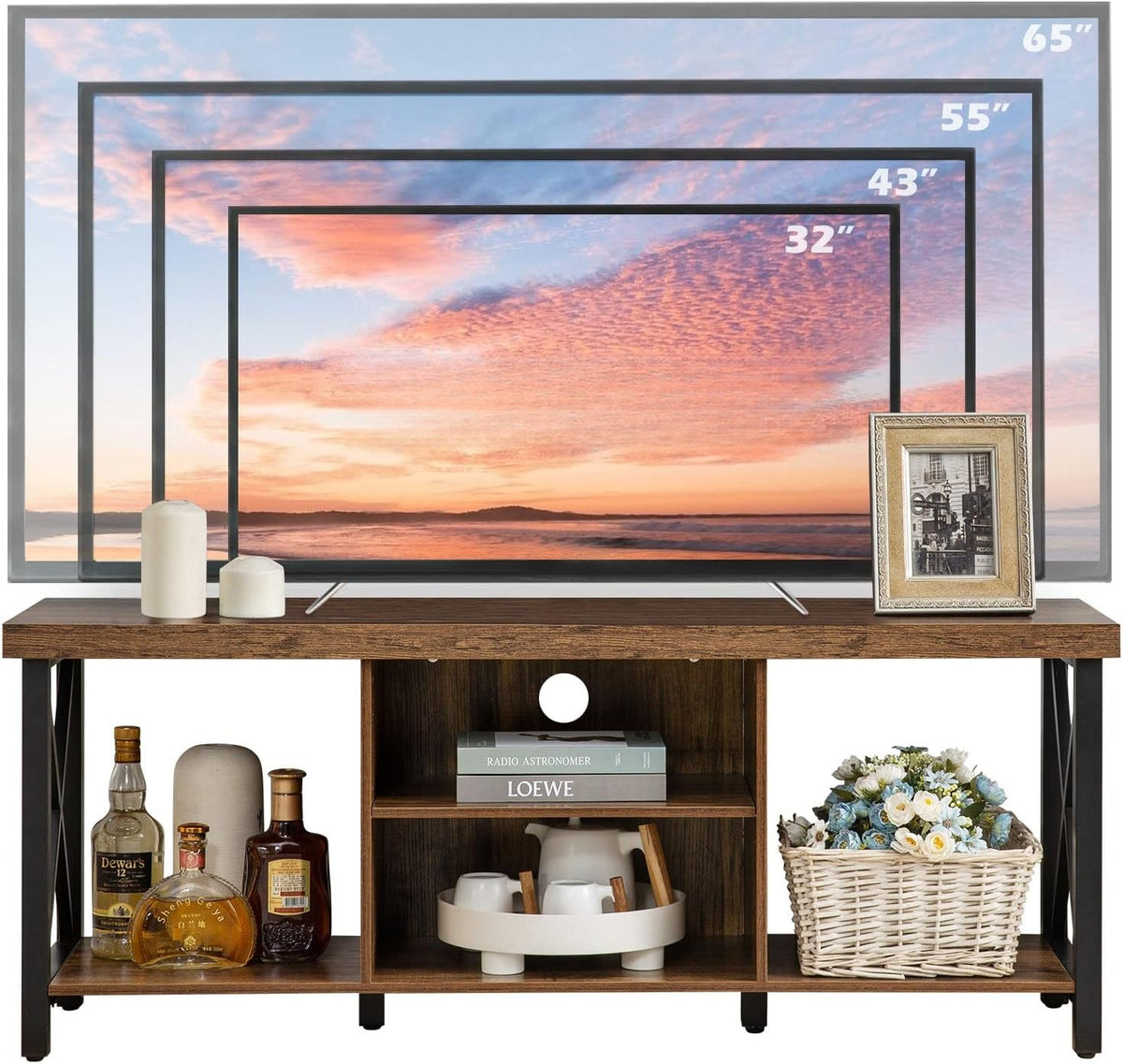Rustic Brown TV Stand For 55 Inch TV