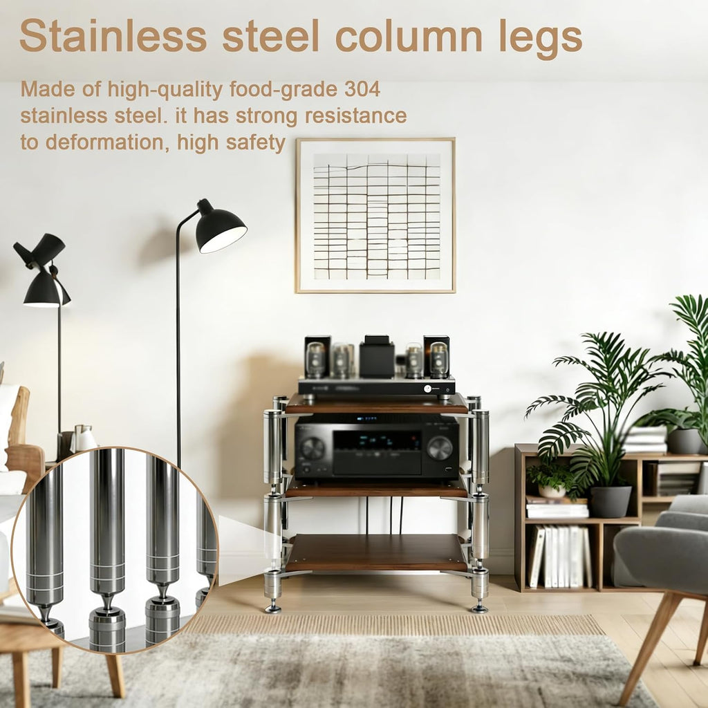 4‑Tier Black AV Media Stand Stainless Steel Bracket