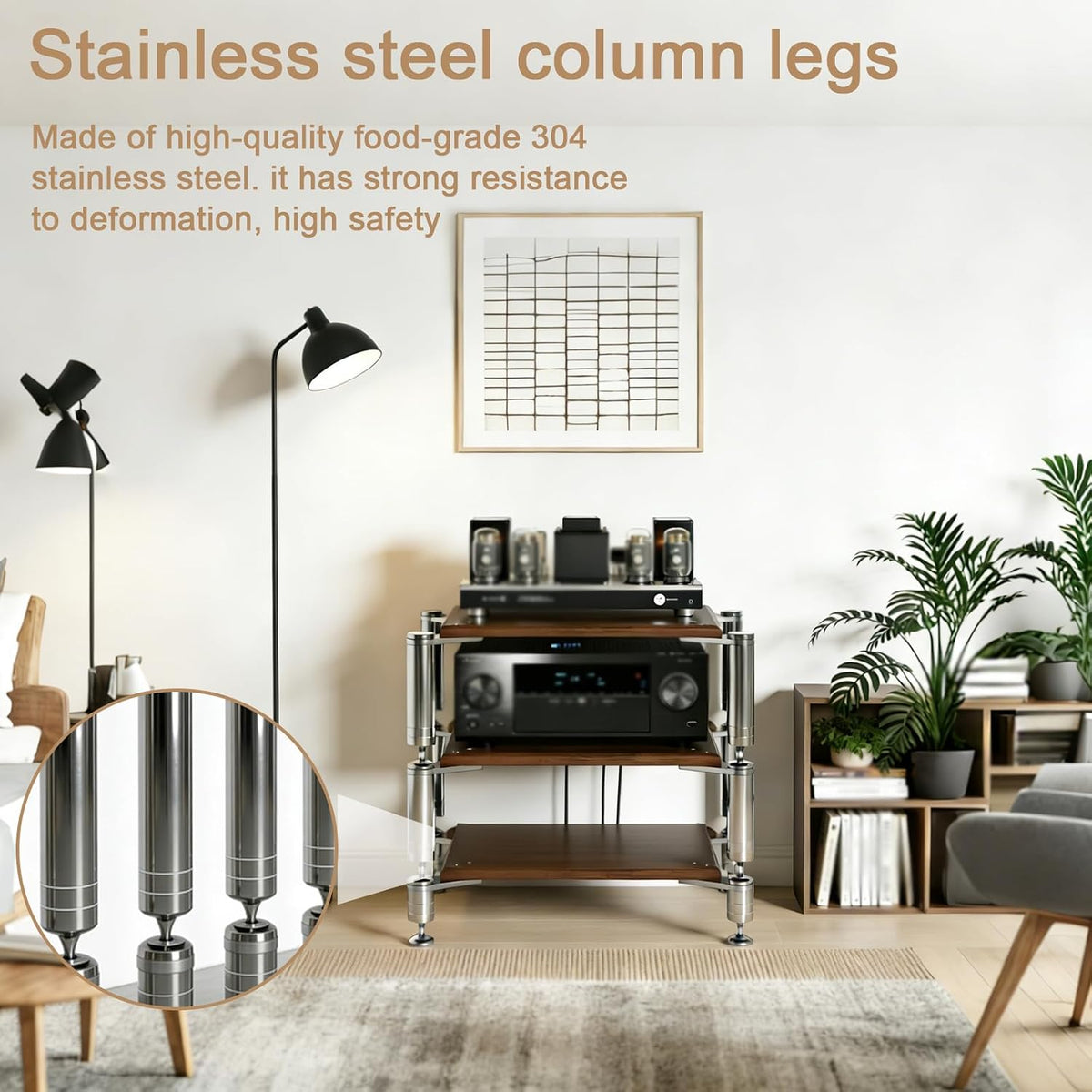 4‑Tier Black AV Media Stand Stainless Steel Bracket