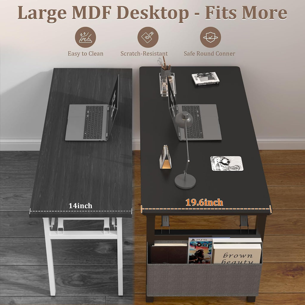31.5" Black Folding Computer Desk With Storage Bag & Hooks
