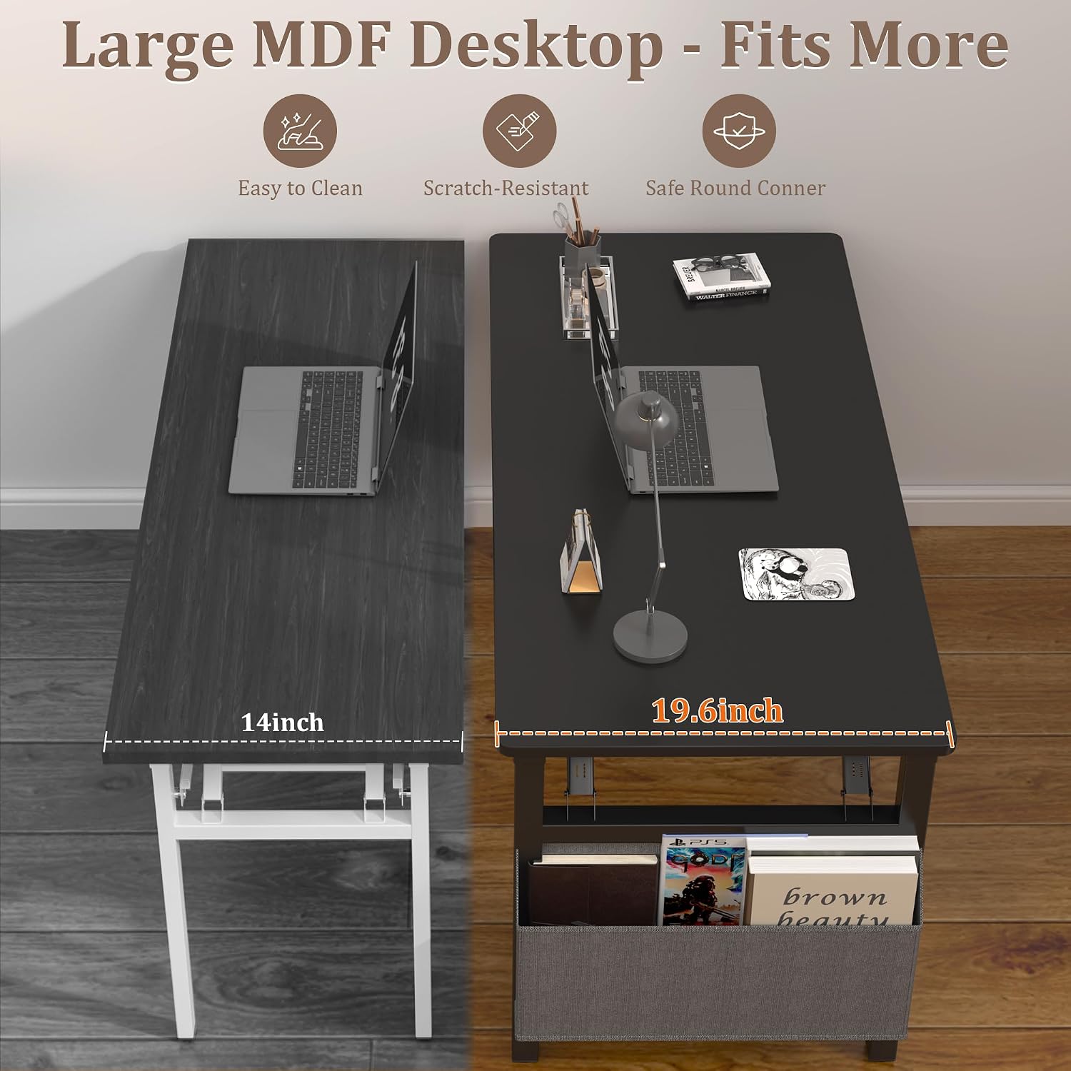 31.5" Black Folding Computer Desk With Storage Bag & Hooks