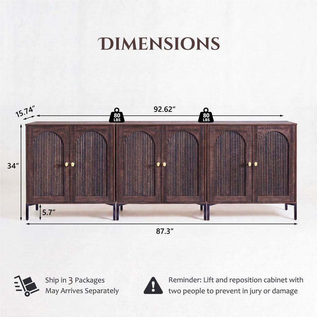 92.63" Brown Fluted Mid Century TV Stand