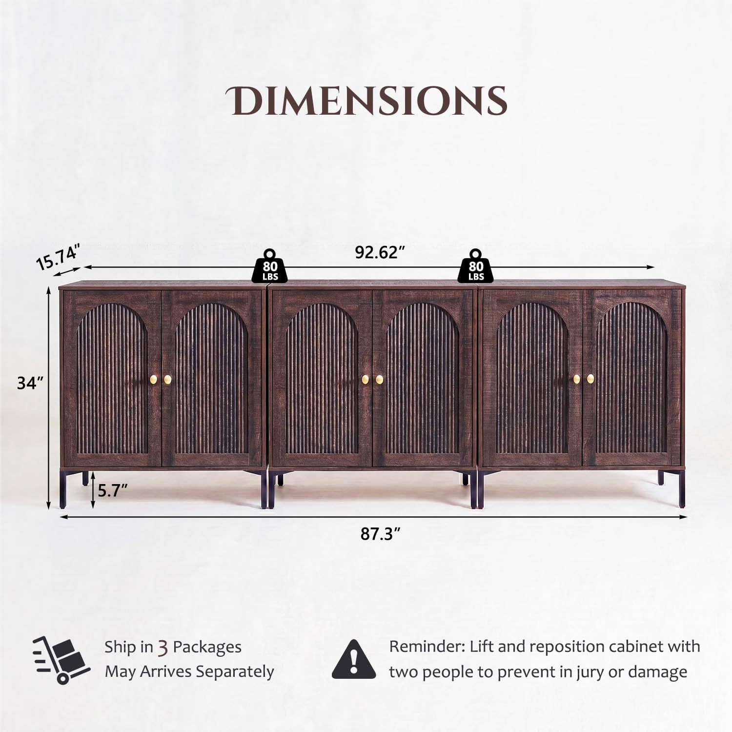 92.63" Brown Fluted Mid Century TV Stand