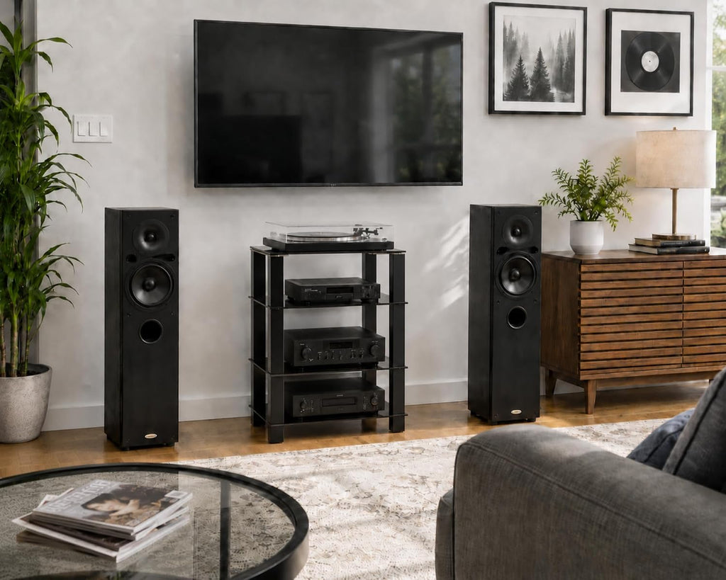 4‑Tier Media Stand With Glass Shelf