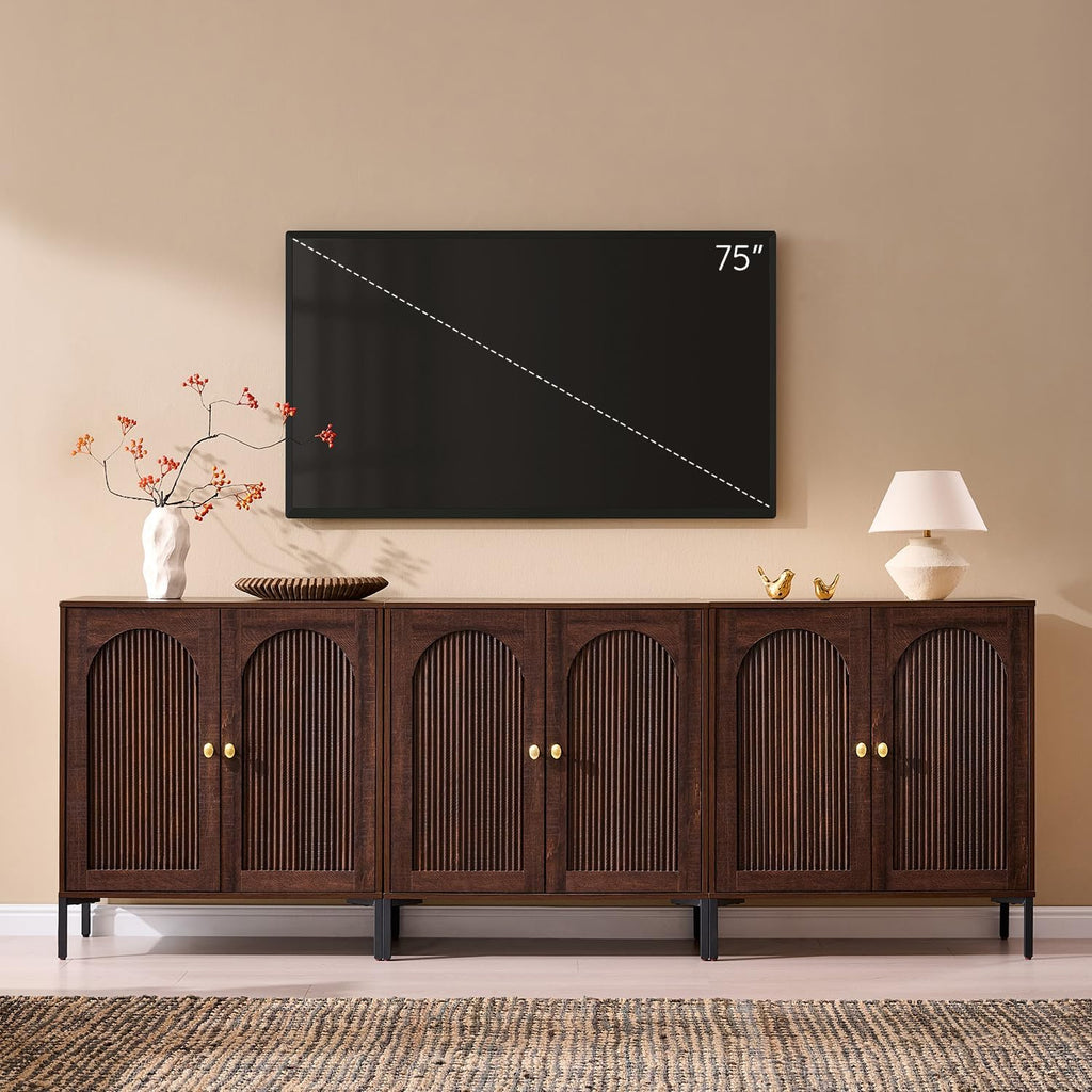 92.63" Brown Fluted Mid Century TV Stand