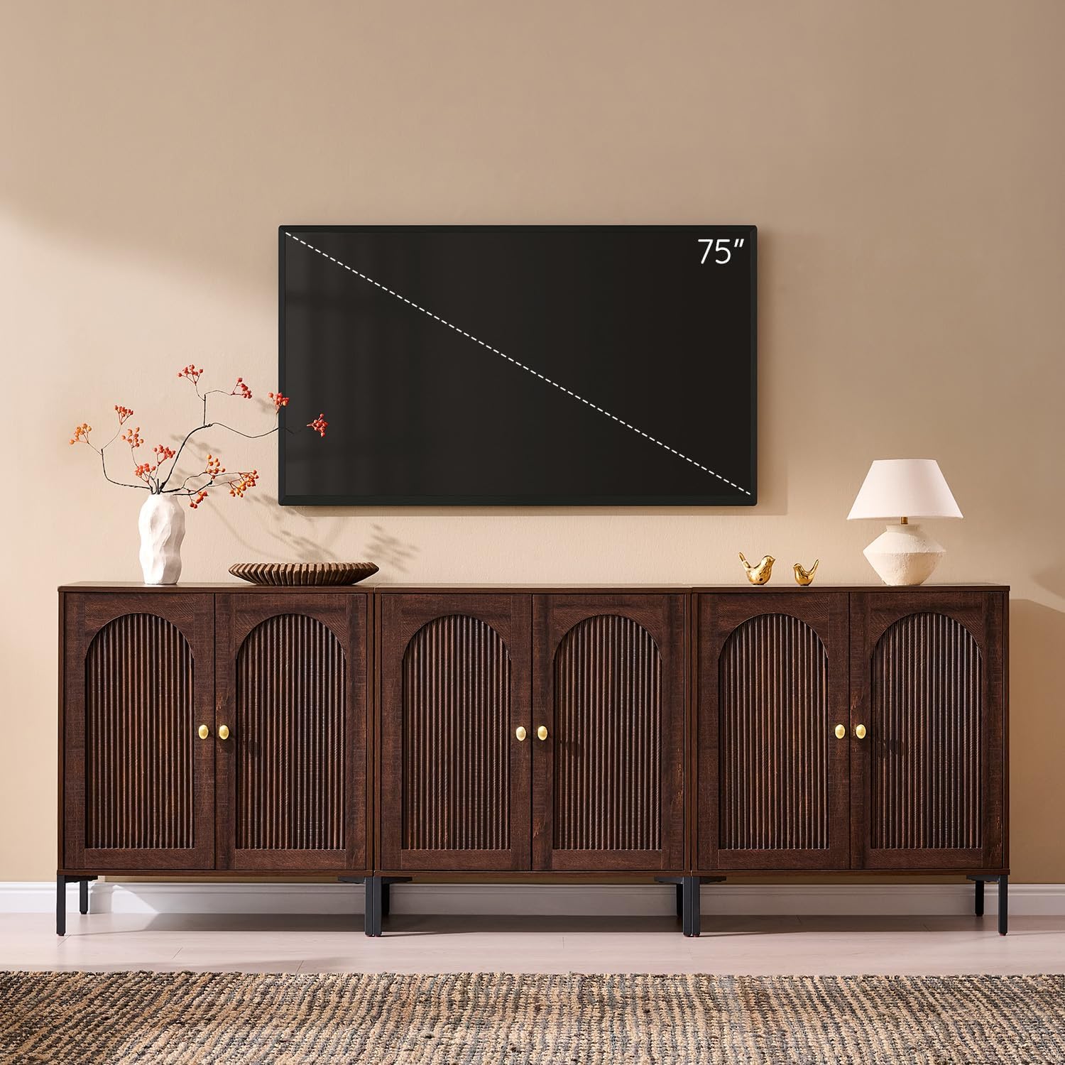 92.63" Brown Fluted Mid Century TV Stand