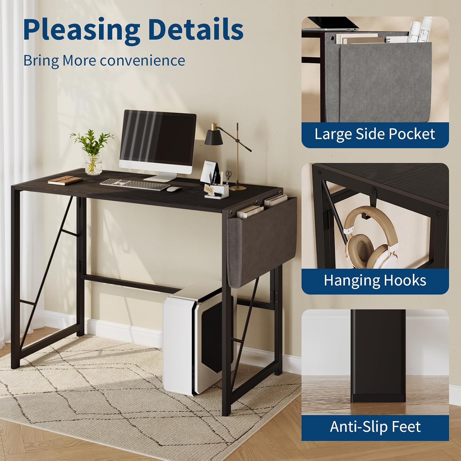 39.4" Black Folding Computer Desk