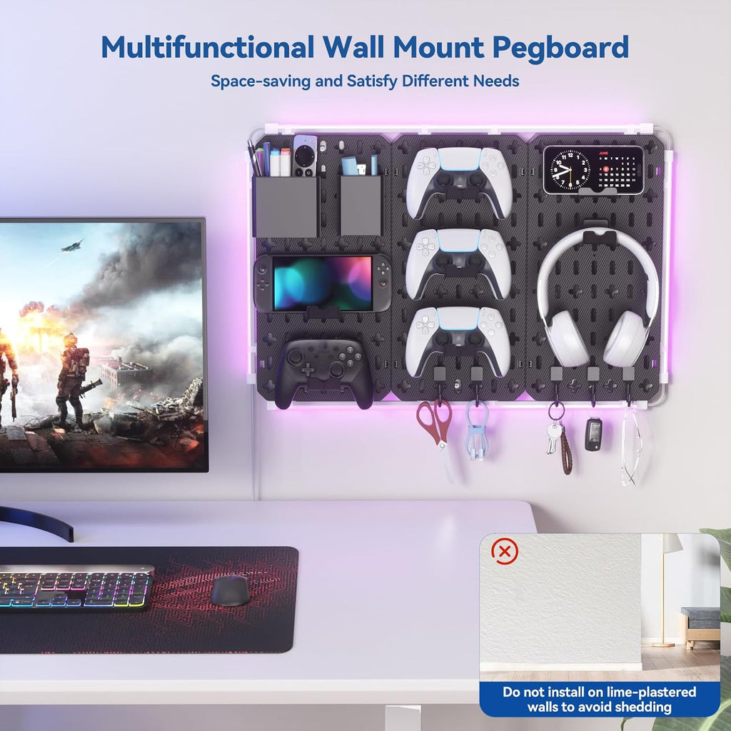 9‑In‑1 RGB Gaming Pegboard Wall Organizer