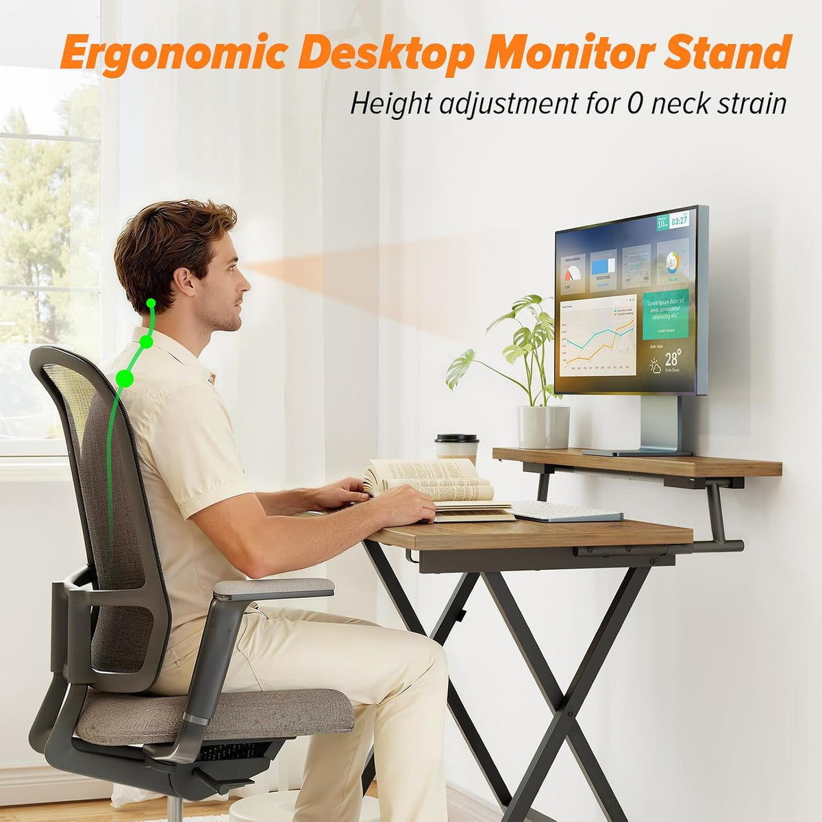 Walnut Folding Desk With Monitor Stand Adjustable Height