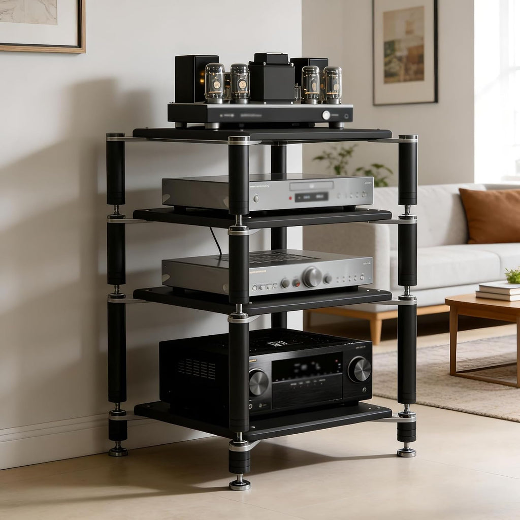 4‑Tier Black AV Media Stand Stainless Steel Bracket