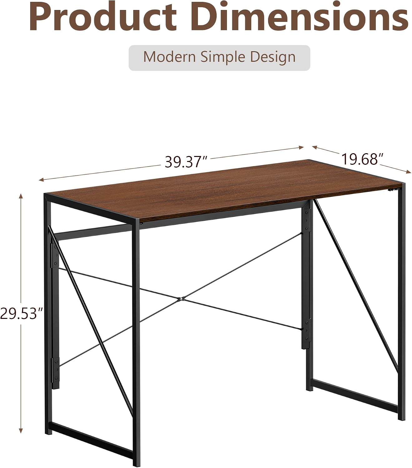 39 Inch Folding Computer Desk Steel Frame