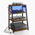 4‑Tier AV Media Stand With Power Strip LED Lights & Hooks
