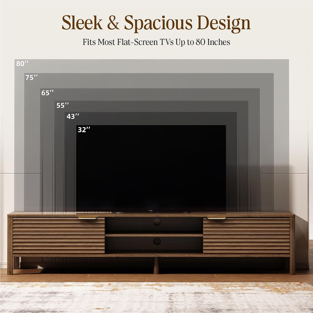 71" Walnut Fluted TV Stand For 80" TV