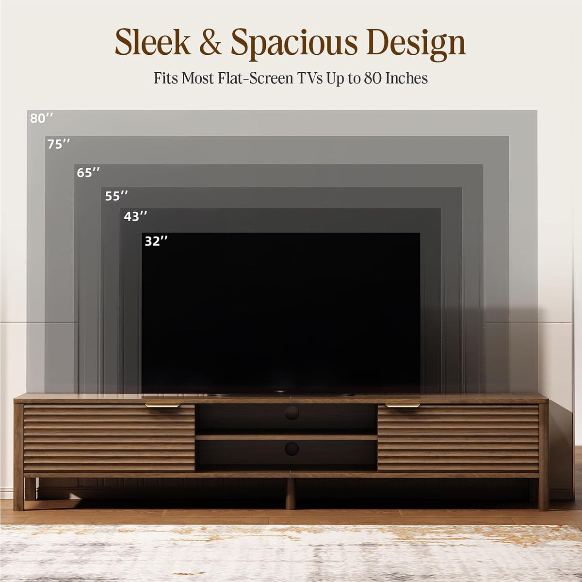 71" Walnut Fluted TV Stand For 80" TV
