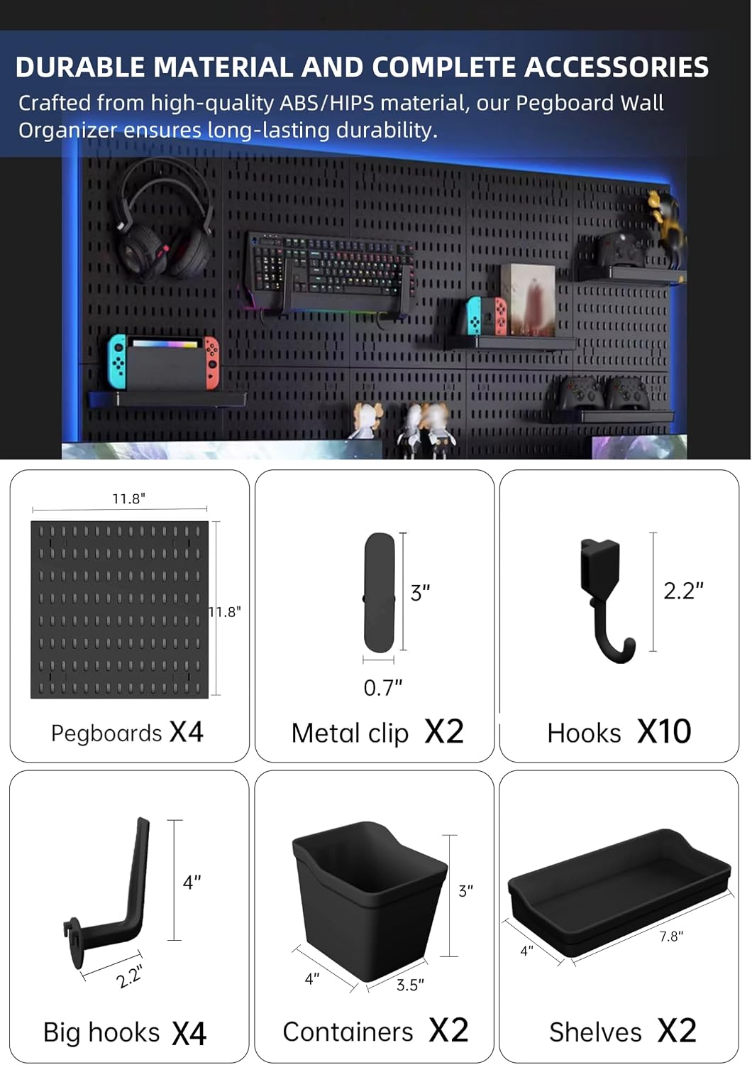Black Modular Pegboard Wall Organizer Kit 4 Pack