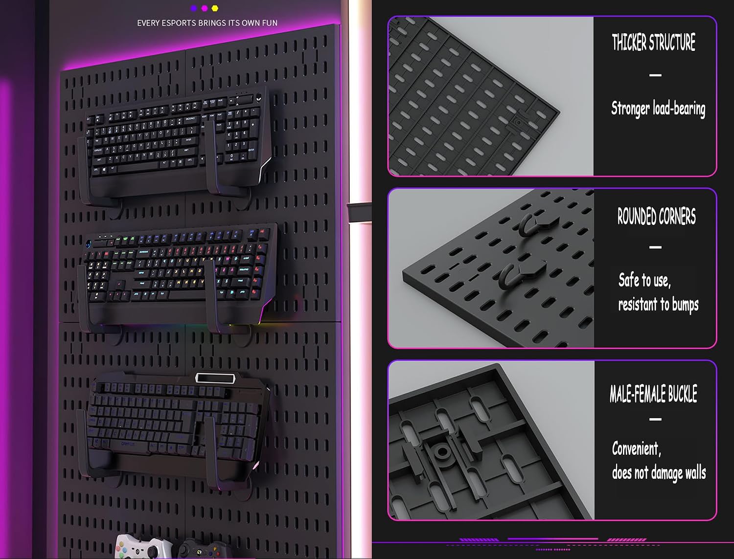 12×12 Inch Black Pegboard Wall Storage Kit