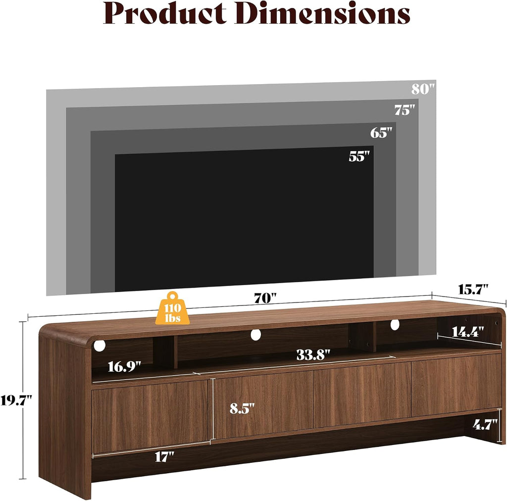 70" Brown Curved TV Stand For 80" TV