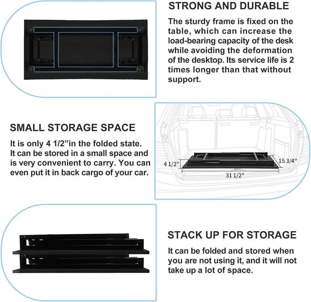 31.5" Black No Assembly Folding Computer Desk