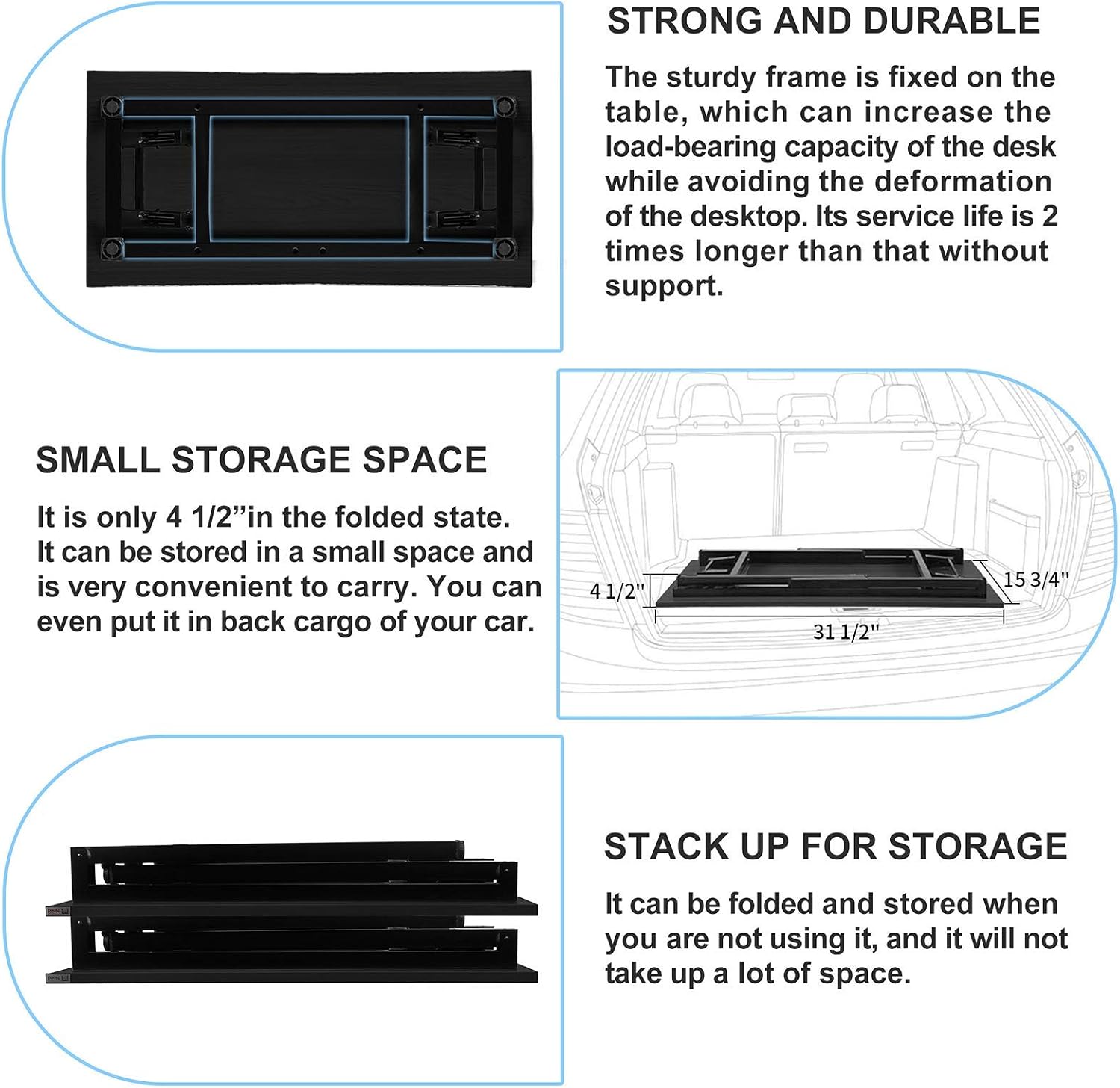 31.5" Black No Assembly Folding Computer Desk