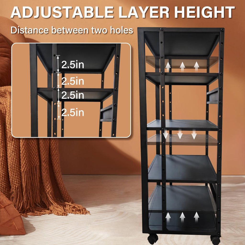 5‑Tier Mobile AV Media Stand With Wheels & Adjustable Shelves
