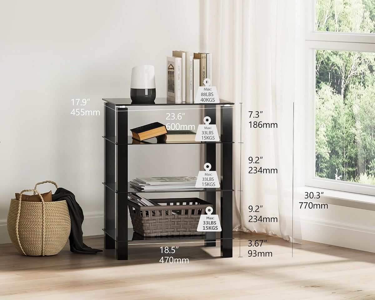4‑Tier Media Stand With Glass Shelf