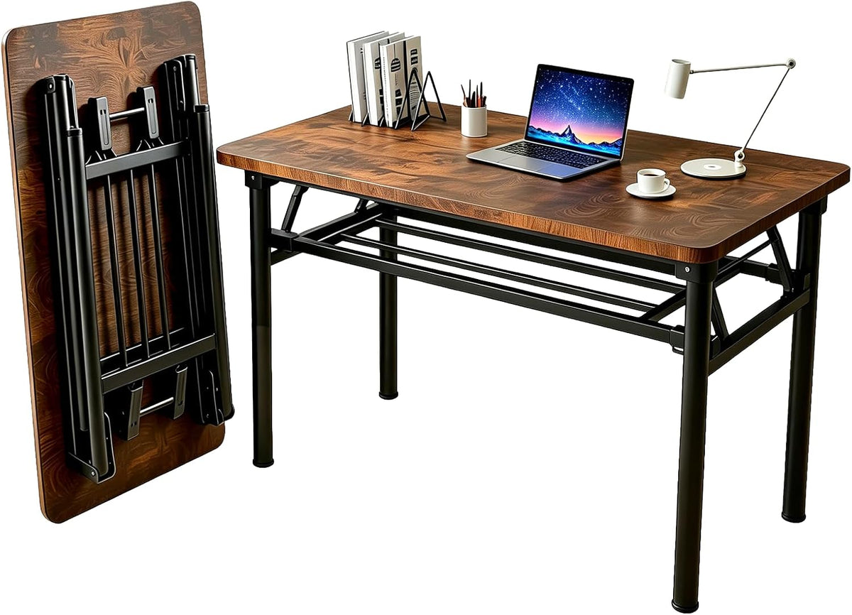 31.5" Brown No Assembly Folding Computer Desk