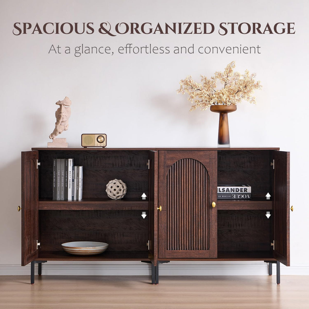 92.63" Brown Fluted Mid Century TV Stand