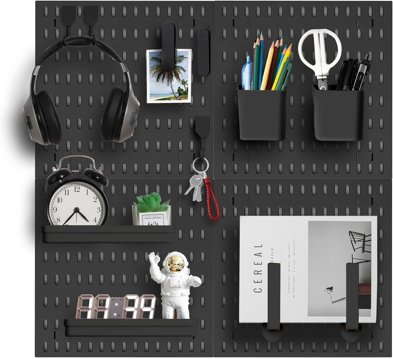 Black Modular Pegboard Wall Organizer Kit 4 Pack