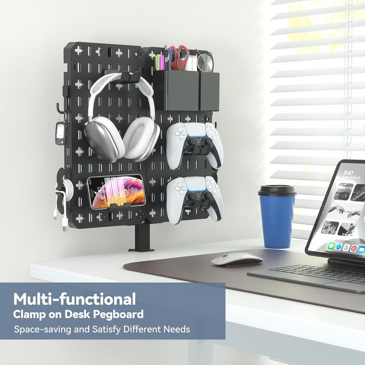 7‑In‑1 Clamp‑On Desk Pegboard Organizer