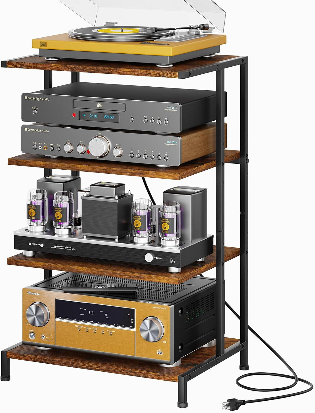 4‑Tier AV Media Stand With Power Strip