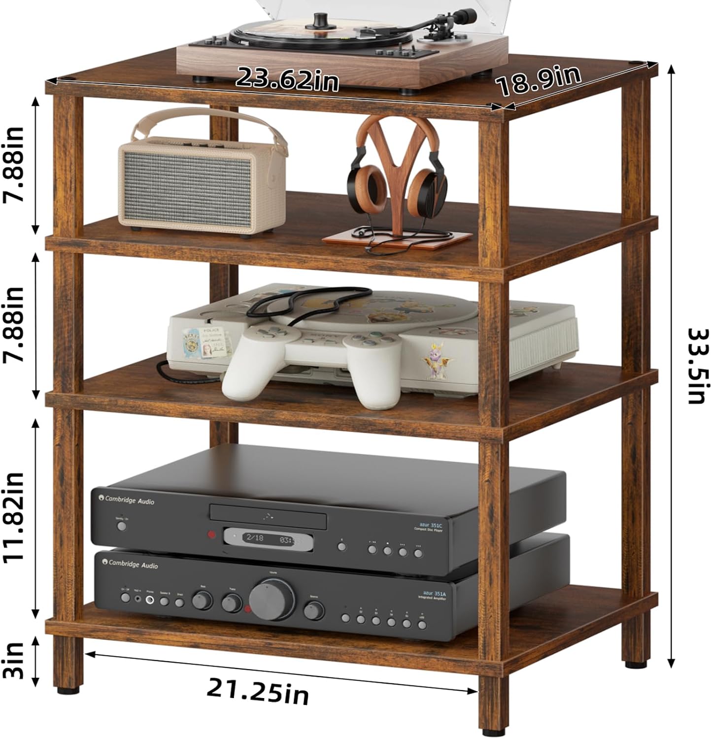 4‑Tier Brown Media Player Stand Entertainment Center