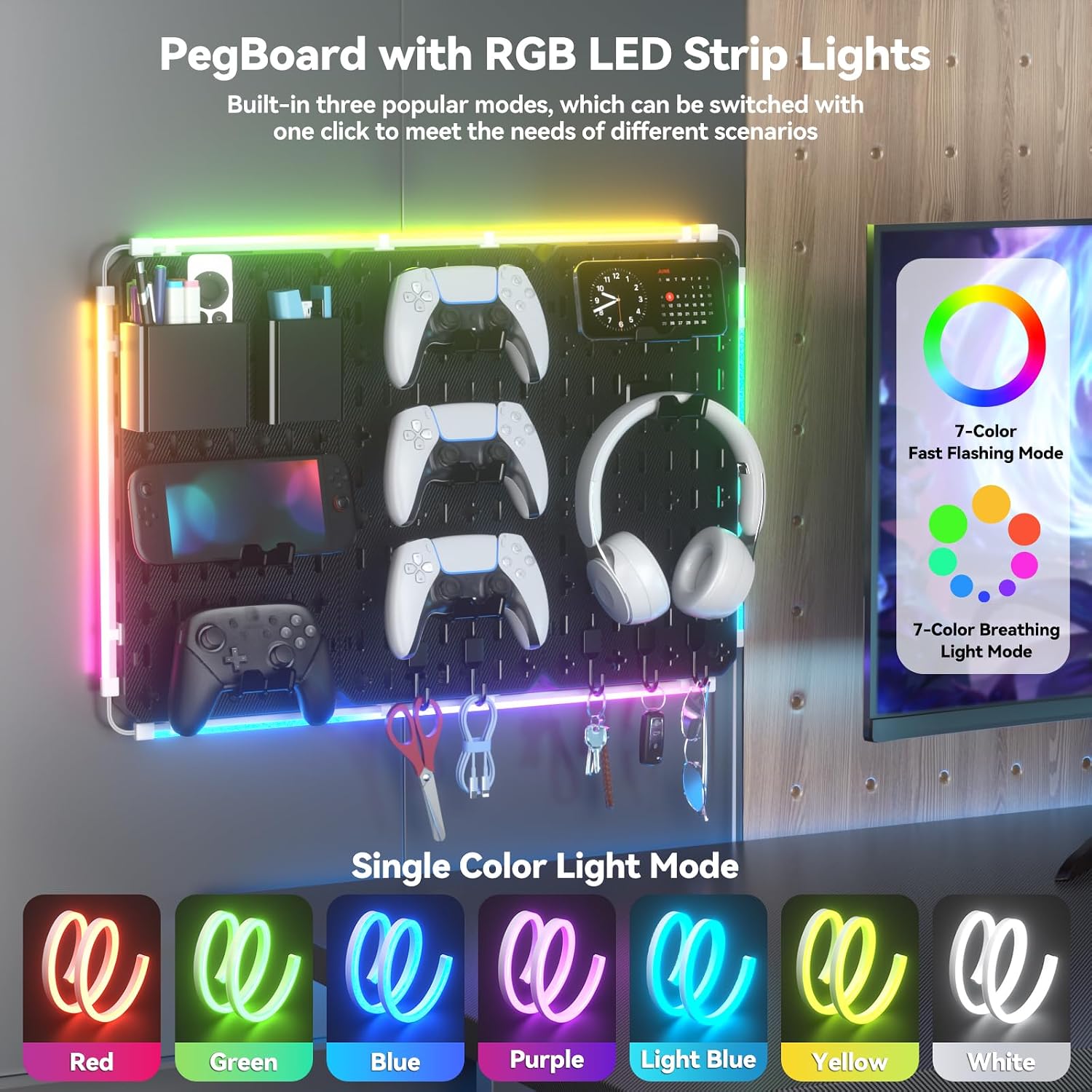 9‑In‑1 RGB Gaming Pegboard Wall Organizer