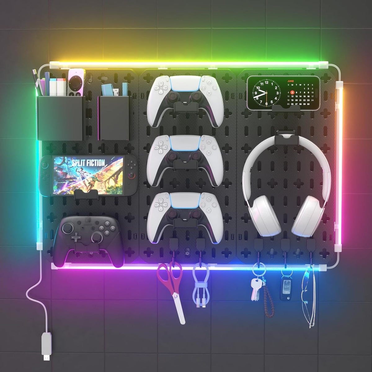 9‑In‑1 RGB Gaming Pegboard Wall Organizer