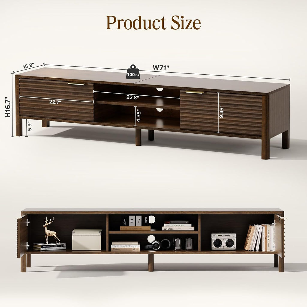 71" Walnut Fluted TV Stand For 80" TV