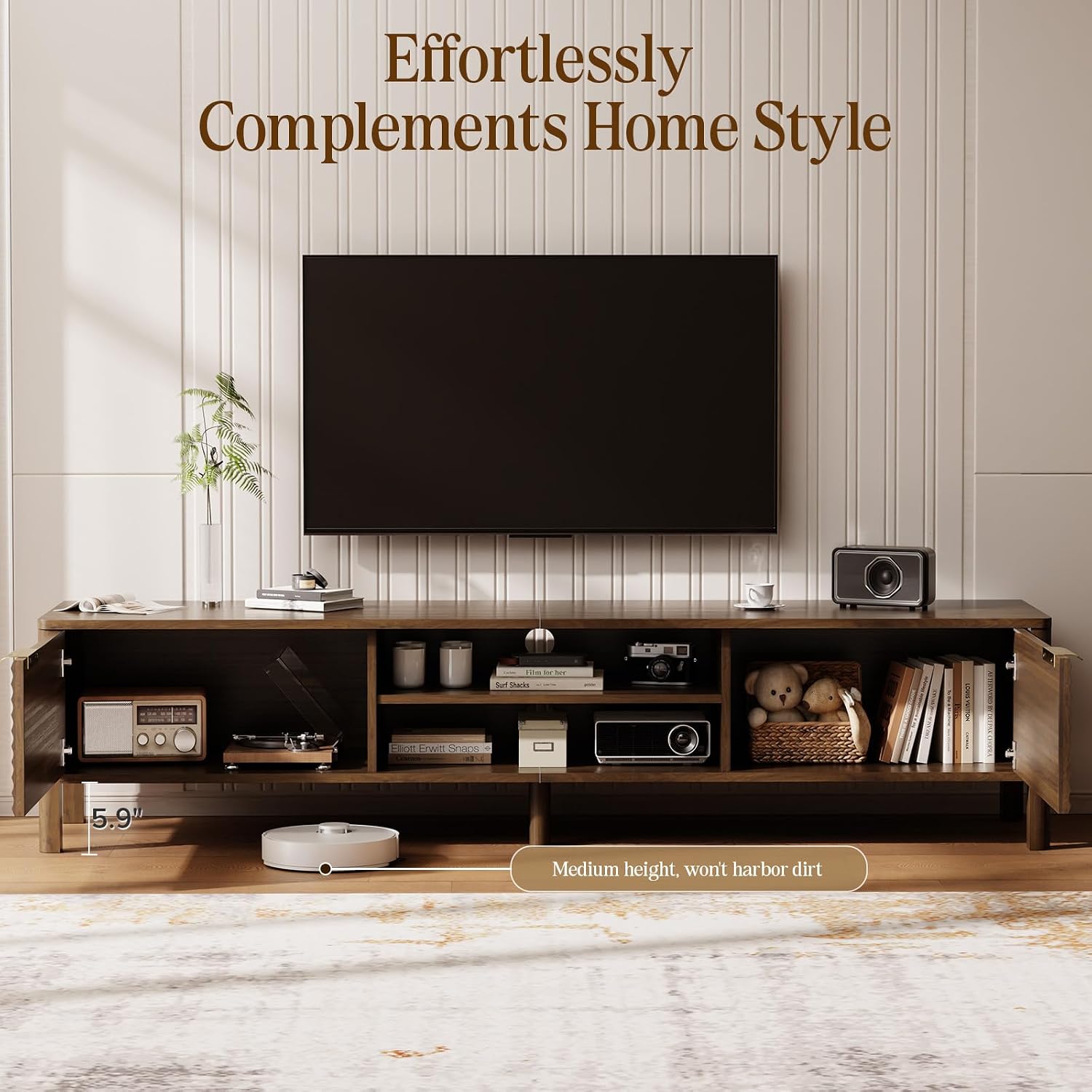 71" Walnut Fluted TV Stand For 80" TV