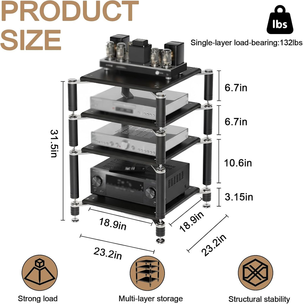 4‑Tier Black AV Media Stand Stainless Steel Bracket