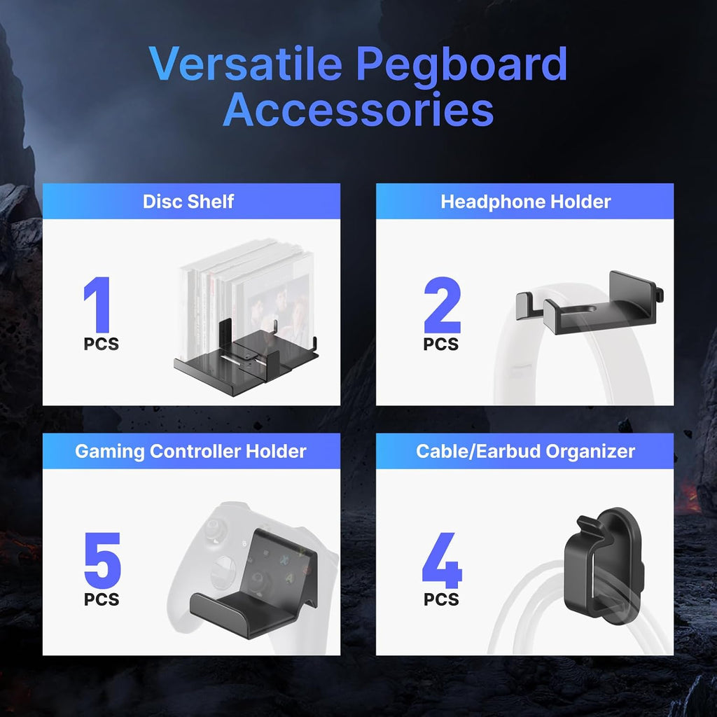 Black Pegboard Gaming Wall Mount Kit 7pcs