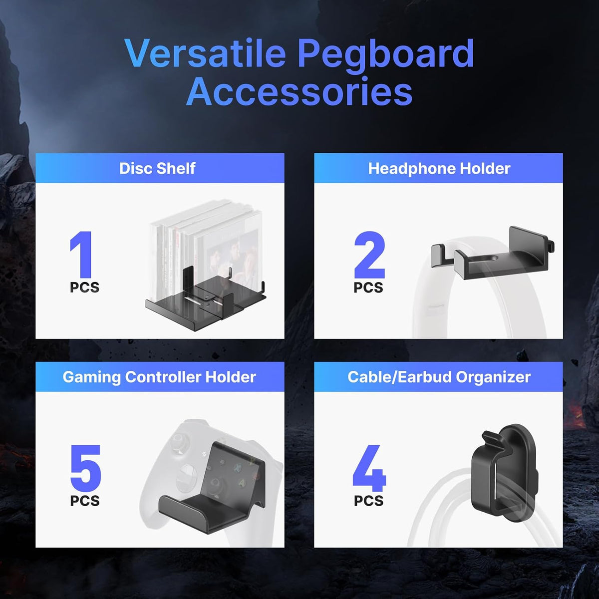 Black Pegboard Gaming Wall Mount Kit 7pcs