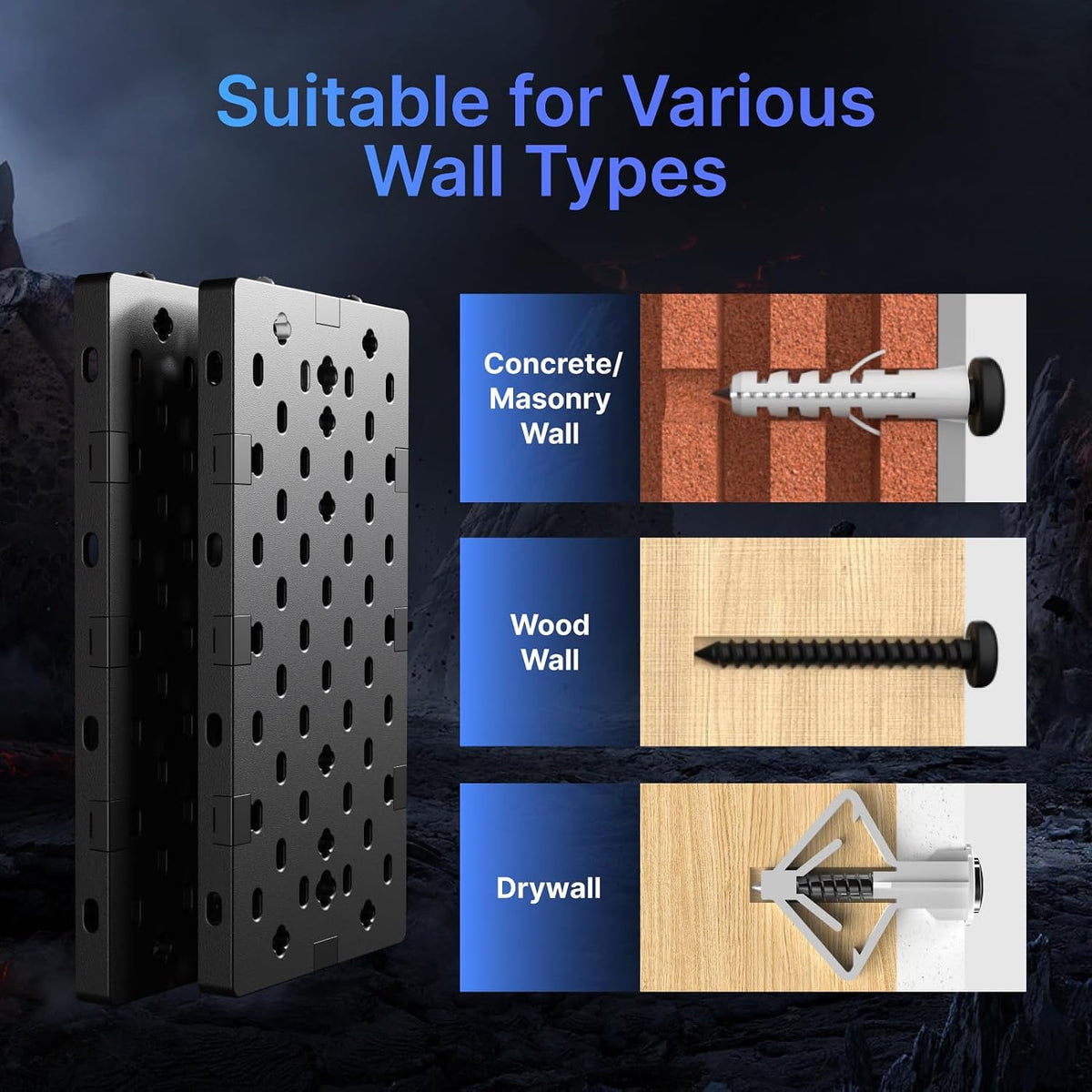 Black Pegboard Gaming Wall Mount Kit 7pcs