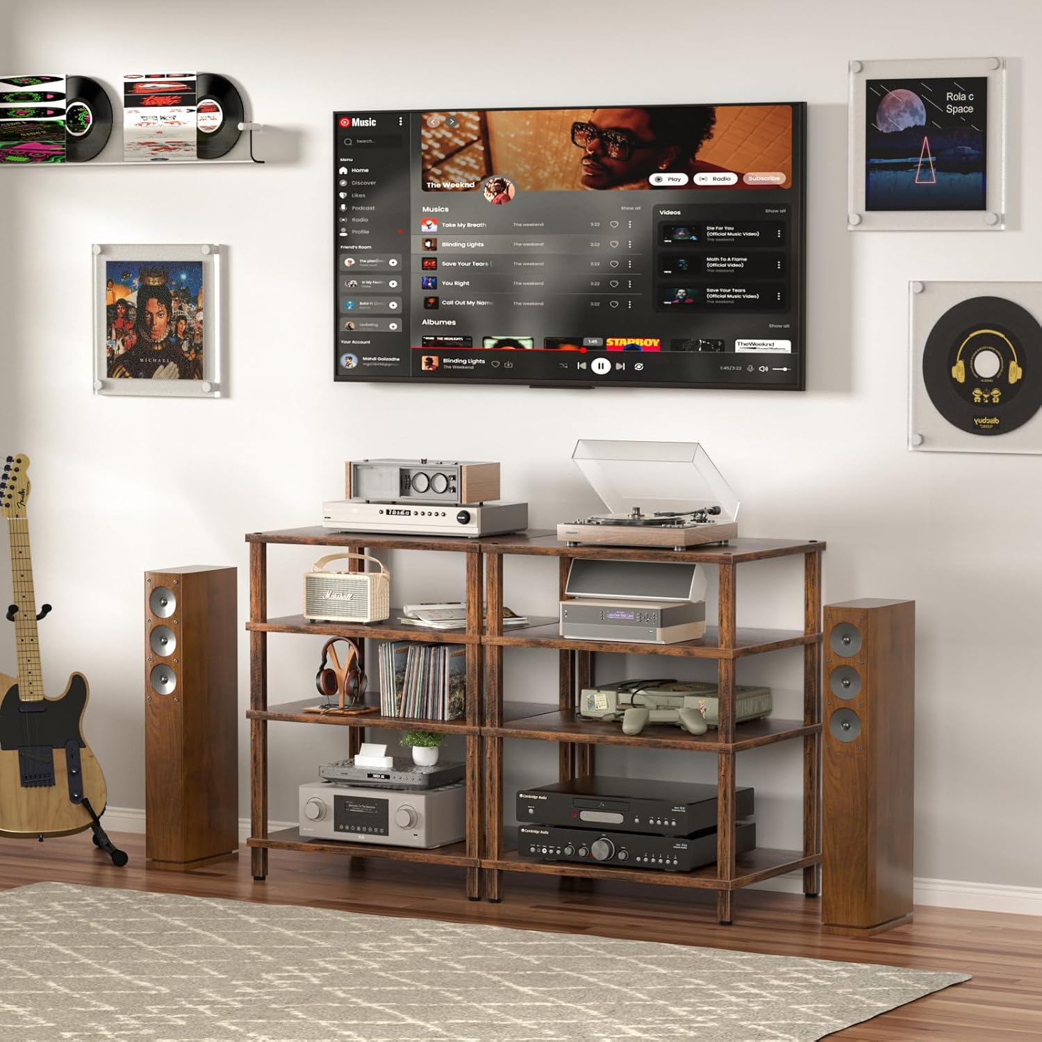 4‑Tier Brown Media Player Stand Entertainment Center