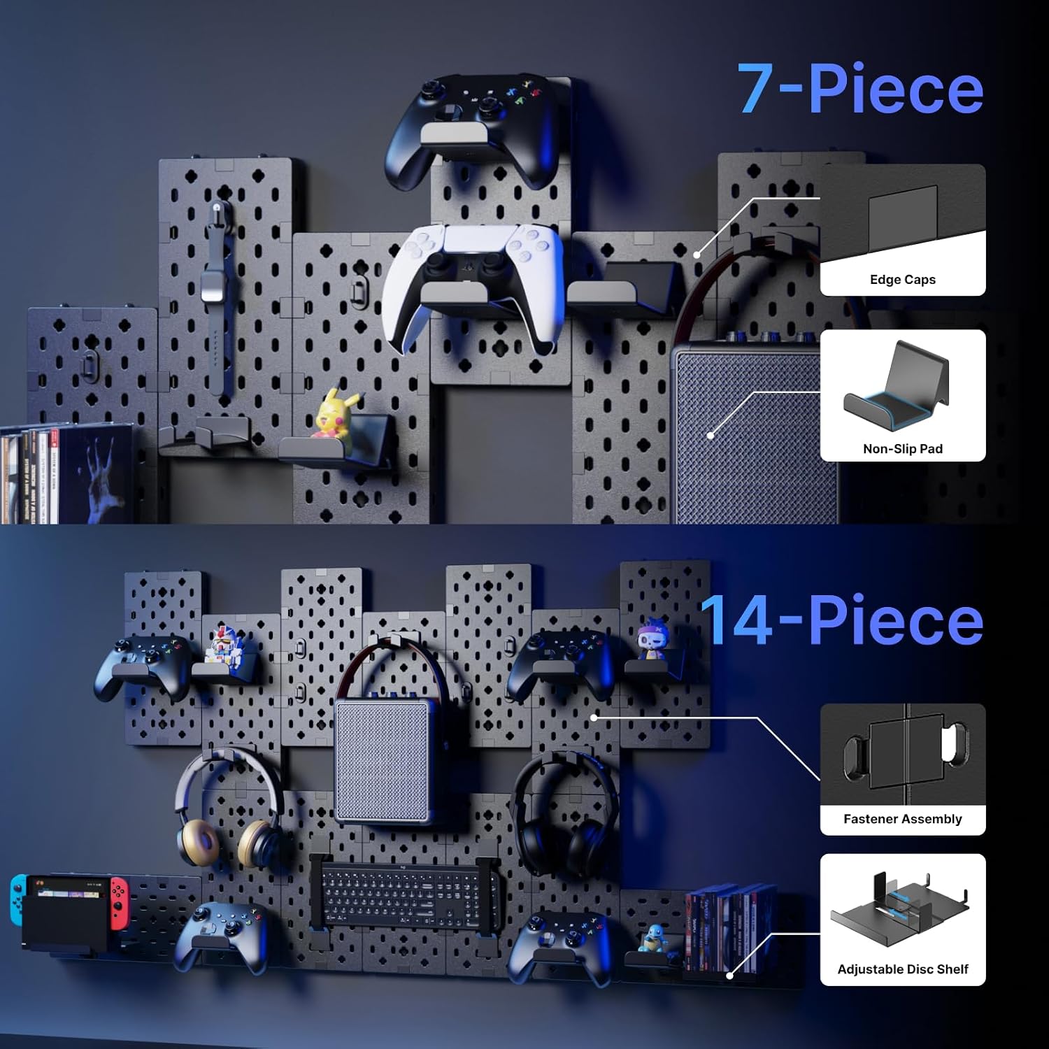 Black Pegboard Gaming Wall Mount Kit 7pcs